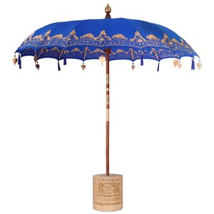 vidaXL Parasol balinais 260 Bleu 210-220 cm Coton et bois massif