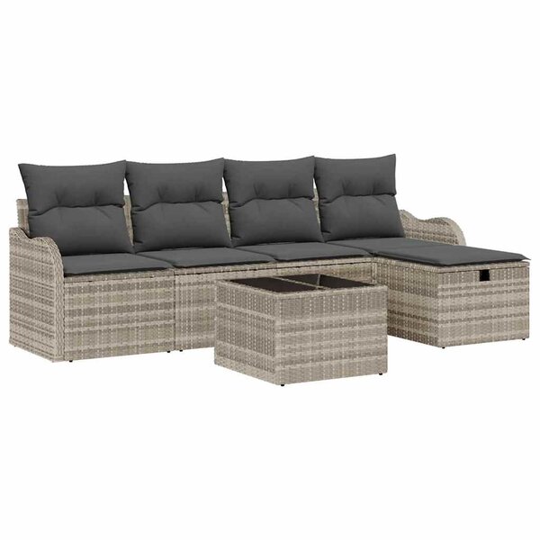vidaXL Ensemble de canapé de jardin 6 Pièces Gris clair polyrotin