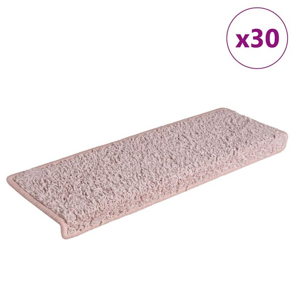 vidaXL Tapis d'escalier 30 pièces 65 x 21 x 4 cm Blanc et rose Bordure rectangulaire