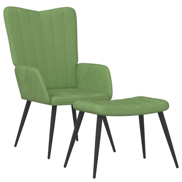 vidaXL Chaise de relaxation avec tabouret Vert clair Velours