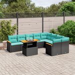 vidaXL Salon de jardin 10 Pièces avec coussins noir résine tressée