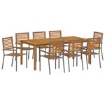 Ensemble salle à manger jardin vidaXL 9 pièces Gris Poly Rotin Acacia