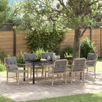 vidaXL Ensemble de Salle à Manger de Jardin de 7 Pièces avec Coussins Beige Poly Rattan
