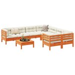 vidaXL Salon de jardin 9 Pièces avec coussins marron cire bois pin massif