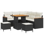 Ensemble de canapé de jardin 8 pièces avec coussins Noir Rotin Poly Acacia
