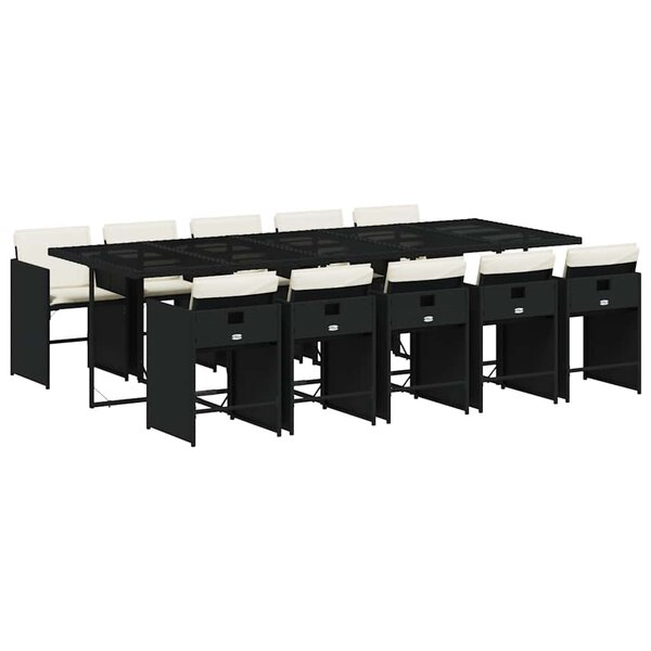 vidaXL Ensemble à manger de jardin 11 Pièces coussins noir résine tressée