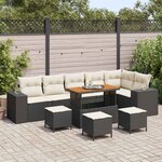 vidaXL Ensemble de canapé de jardin avec coussin 10 Pièces Noir  Crème