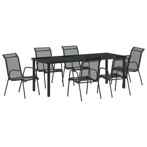vidaXL Ensemble de salle à manger pour jardin 7 Pièces Noir