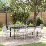 vidaXL Ensemble de Salle à Manger de Jardin 9 Pièces avec Coussins Blanc Textilène et Acier