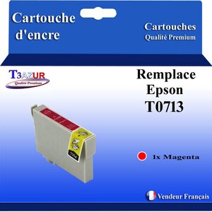 T3AZUR- Cartouche Compatible avec Epson T0713 remplace Epson Stylus Office SX405 SX410 SX415 SX510W SX515W SX600FW SX610FW Magenta