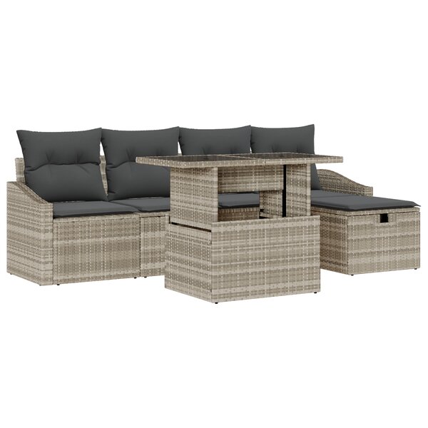 vidaXL Set de Canapé de Jardin 6 pièces avec Coussins Gris Clair Rattan Poly