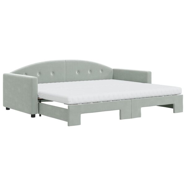 vidaXL Lit de jour avec gigogne et matelas gris clair 90x200cm velours