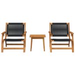 vidaXL Chaises de Jardin avec Table 3 Pièces Noir Bois Massif Acacia