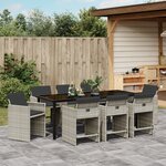 Ensemble de salle à manger jardin de 9 pièces avec coussins Gris clair Poly Rattan