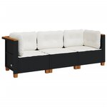 vidaXL Canapé de jardin avec coussins 3 places noir résine tressée