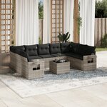 vidaXL Salon de jardin avec coussins 10 Pièces gris clair résine tressée