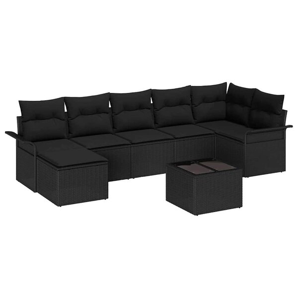 vidaXL Ensemble de canapé de jardin avec coussin 8 Pièces Noir polyrotin