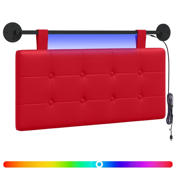 vidaXL Tête de lit suspendue Avec lumière LED Rouge Simili cuir