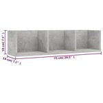 vidaXL Étagère murale à CD Gris béton 75x18x18 cm Bois d'ingénierie