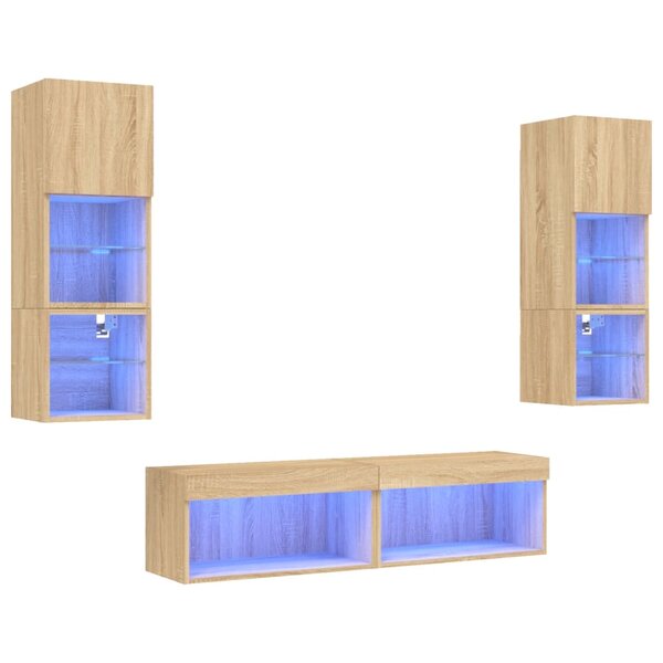 vidaXL Unités murales TV avec LED 6 Pièces chêne sonoma bois d'ingénierie
