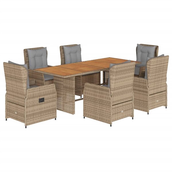 vidaXL Ensemble à manger de jardin et coussins 7 Pièces beige poly rotin