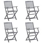 vidaXL Chaises pliables d'extérieur lot de 4 et coussins Bois d'acacia