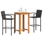 vidaXL Ensemble de bar de jardin 3 Pièces noir bois massif acacia rotin