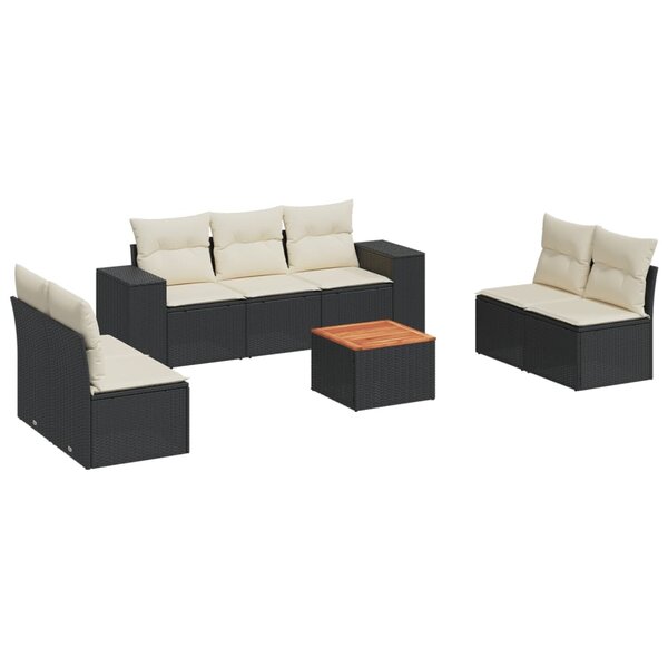 vidaXL Salon de jardin 8 Pièces avec coussins noir résine tressée