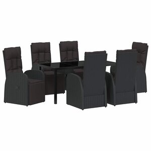 vidaXL Ensemble de salle à manger pour jardin 7 Pièces Noir polyrotin