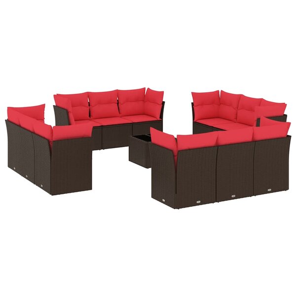 vidaXL Salon de jardin avec coussins 13 Pièces marron résine tressée