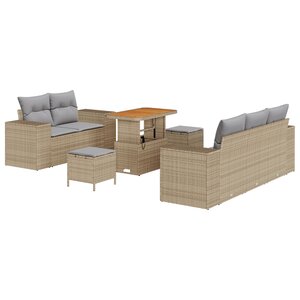 Canapé de jardin 8 pièces avec coussins Beige Poly Rotin Acacia