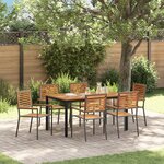 Ensemble de salle à manger de jardin 7 pièces vidaXL Acacia en poly rotin gris