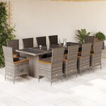 vidaXL Ensemble à manger de jardin 11Pièces avec coussins gris poly rotin