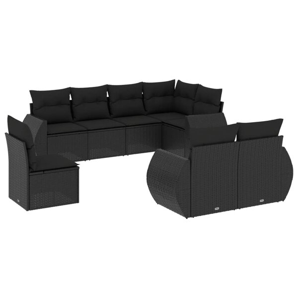 vidaXL Salon de jardin 8 Pièces avec coussins noir résine tressée