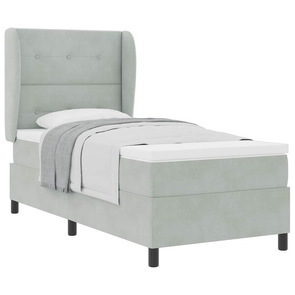 vidaXL Lit à ressorts avec matelas Gris clair 190 x 90 cm Velours