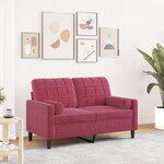 vidaXL Canapé 2 places avec oreillers bordeaux 120 cm velours