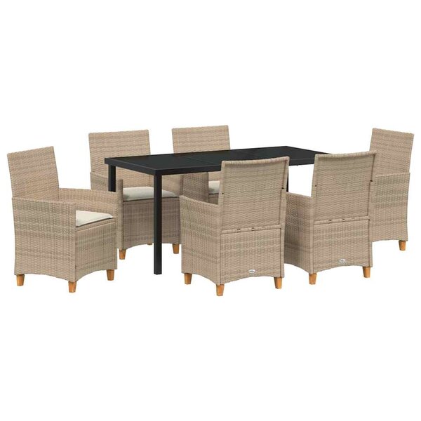 vidaXL Ensemble de salle à manger pour jardin 7 Pièces Beige polyrotin