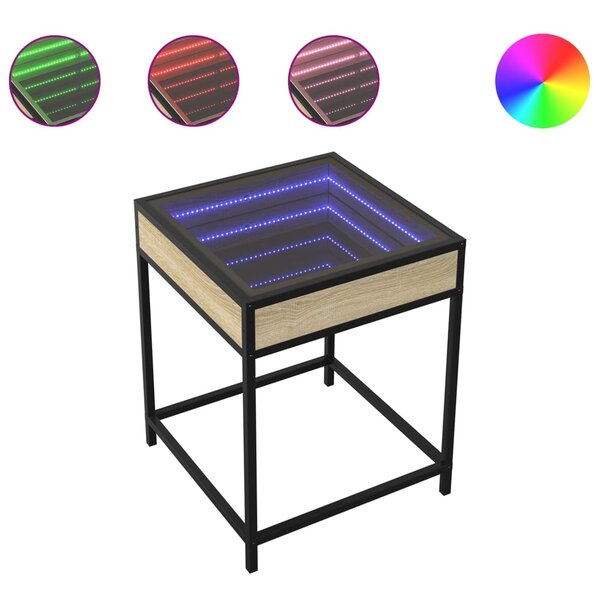 vidaXL Table de chevet avec LED infini chêne sonoma 40x40x51 cm