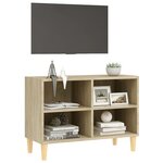 vidaXL Meuble TV avec pieds en bois massif Chêne sonoma 69 5x30x50 cm