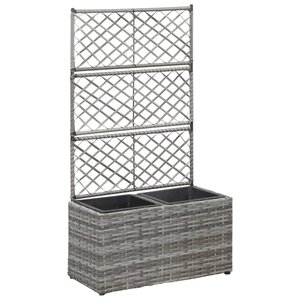 vidaXL Lit surélevé en treillis 2 pots 58x30x107cm Résine tressée Gris