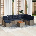 vidaXL Ensemble de canapé de jardin avec coussin 9 Pièces Gris polyrotin