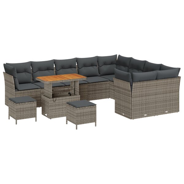 Ensemble de canapé de jardin vidaXL 12 pièces avec coussins gris poly rotin acacia