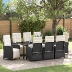 vidaXL Ensemble de Salle à Manger de Jardin 9 Pièces avec Coussins en Rattan Poly Noir