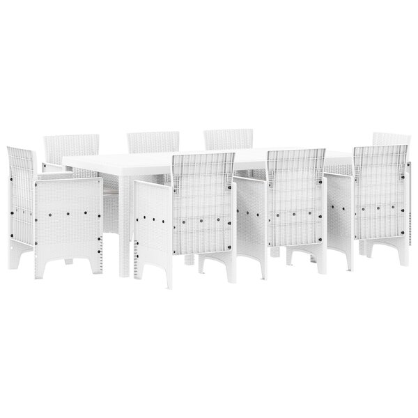 vidaXL Ensemble de salle à manger de jardin 9 pièces avec coussins blanc poly rattan
