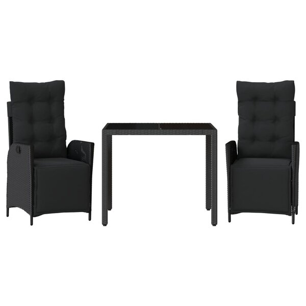 vidaXL Ensemble à manger de jardin avec coussins 3 Pièces Noir