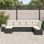 vidaXL Ensemble de canapé de jardin avec coussin 7 Pièces Noir polyrotin