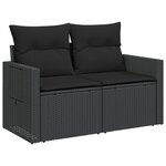 vidaXL Canapé de jardin avec coussins 2 places noir résine tressée