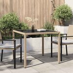 vidaXL Table de jardin 90x90x75cm Verre trempé et résine tressée Beige