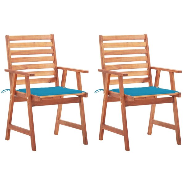 vidaXL Chaises à manger d'extérieur lot de 2 et coussins Acacia massif