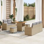 Ensemble de Canapé de Jardin de 8 Pièces avec Coussins Beige Rotin Poly Acacia